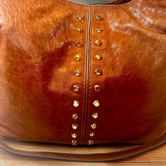 Vintage Michael Kors Vintage Cognac Brown Leather Gold Studs and Chain C… - Picture 6 of 12